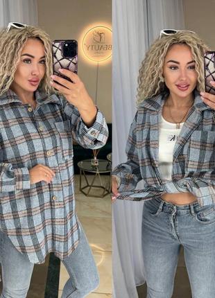 Сорочка жіноча тепла в клітинку байкова кашемірова повсякденна бежева коричнева зелена чорна блакитна осіння демісезонна батал оверсайз9 фото