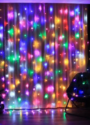 Гирлянда водопад от сети, 3х3 м, 320 led, rgb / светодиодная гирлянда штора на окно