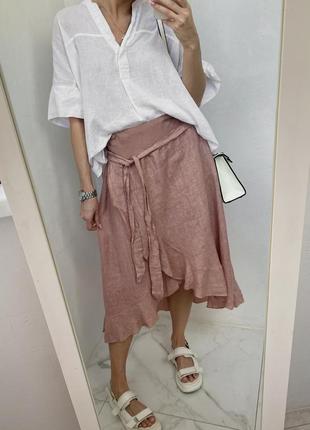 Италия 100% лен пудровая юбка пыльно розовая юбка бохо