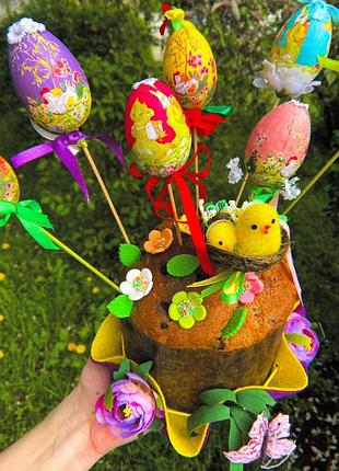 Пасхальный декор яйцо пасхальное на палочке с бантиком жёлтое