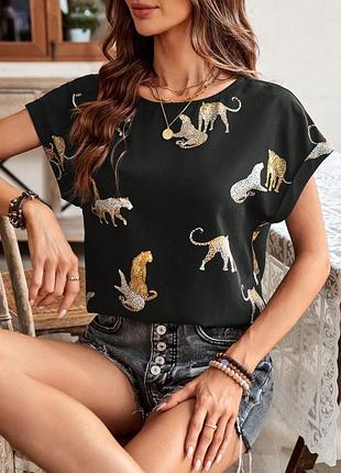 Блуза с леопардами shein 4xl батал