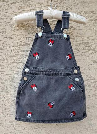 Джинсовый сарафан с мини маус с микки маус с вышивкой disney 3-4г