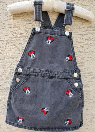 Джинсовый сарафан с мини маус с микки маус с вышивкой disney 3-4г