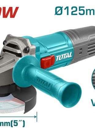 Кутова шліфувальна машина з регулюванням обертів total tg109125565 кутова, 900вт, 125мм, 5000-11000об/хв.