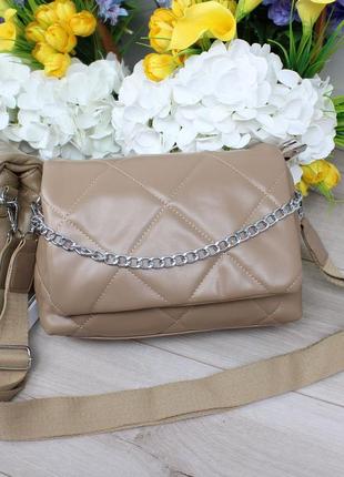 Женская сумка кросс боди в коричневом цвете, мокко, качественная эко кожа, сумка на каждый день