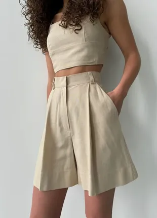 Бермуды льняные бежевые