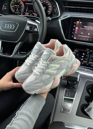 Жіночі кросівки в стилі new balance 9060 нью беленс / демісезонні / весняні, літні, осінні / замша / чорні, сірі, білі, бежеві, рожеві