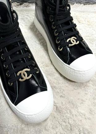 Кеды женские кожаные лаковые черные высокие брендовые