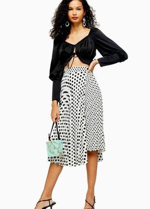 Спідниця міді з легким пліссе в горошок topshop р.6