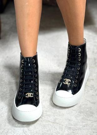 Кеды женские кожаные лаковые черные высокие брендовые