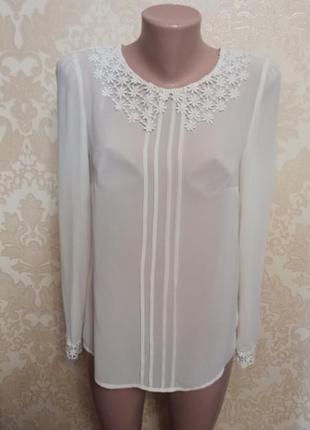 Біла блуза з шифона поліестер в'язаний комірець