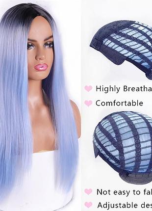 Длинный голубой парик омбре resteq 66 см, прямые волосы градиент, парики из...