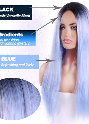 Длинный голубой парик омбре resteq 66 см, прямые волосы градиент, парики из...