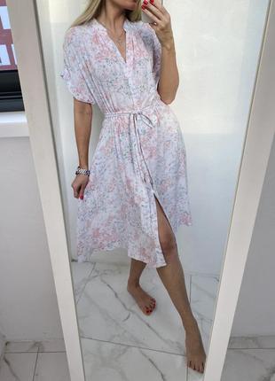 H&m натуральне плаття міді з пастельним принтом квіти квіткові