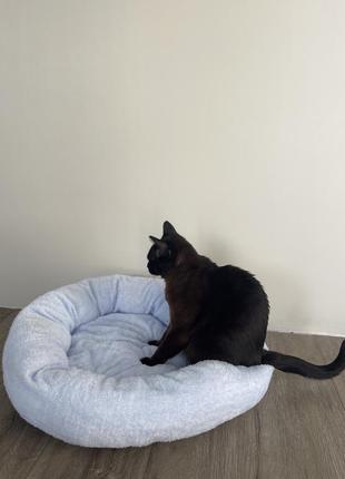Лежак круглий для котів та собак розмір м колір графіт6 фото