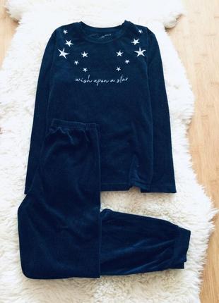 8-9 рок, 134 рост primark велюровая синяя пижама на манжетах. теплая, мягкая яркая. состояние идеально