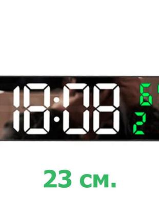 Часы электронные настольные настенные 23 см. зеркальные. температура, влажность, дата, будильник.