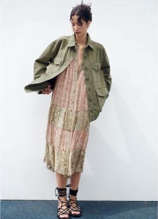 Куртка джинсовая цвета хаки zara оверсайз s c