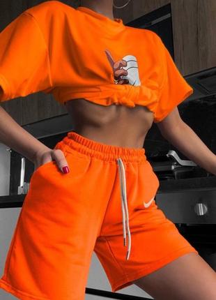 Костюм жіночій - спортивний футболка і шорти like nike № 113 помаранчевий 42-44