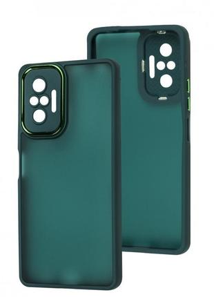 Чехол fiji lens для xiaomi redmi note 10 pro бампер матовый с защитой блока камер dark green