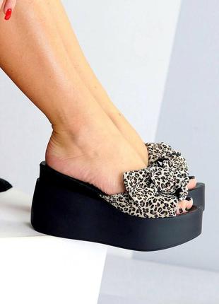 36-40 рр шлепки леопард натуральная замша на платформе