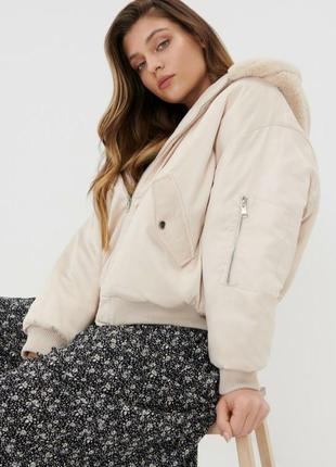 Двостороння куртка бомпер з капішоном (46-50)в стилі zara 🔥 тепла
