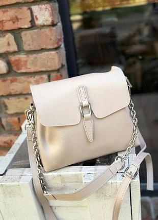 Кожаный женский клатч бежевый