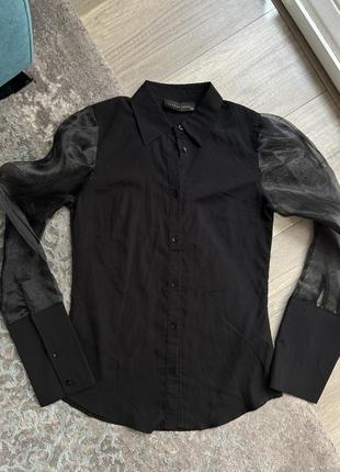 Сорочка чорна з прозорими рукавами 🎁 акція 1+1=3 🎁 розпродаж