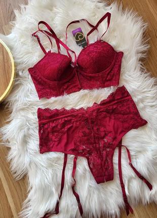 Бордовий мереживний комплект білизни lovehoney