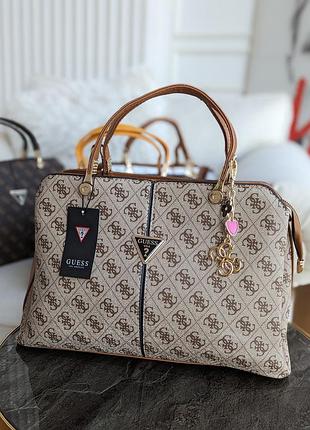 Сумка женская  бежевый guess гесс  на 3 отделения люкс