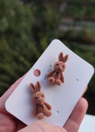 Серьги гвоздики пуссеты зайцы животного заяц