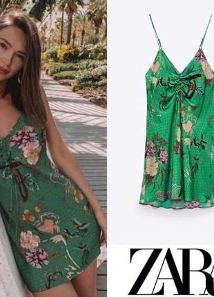 Платье зеленое zara, сатиновое платье