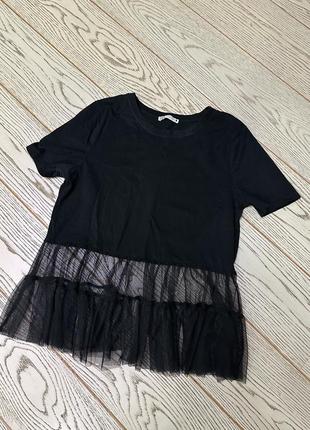 Черная футболка zara с фатином2 фото