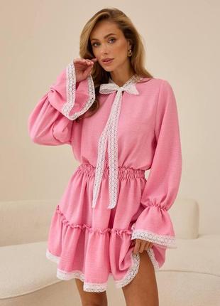 Сукня з мереживом з довгими рукавами рожева, беж, чорна