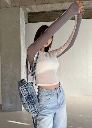 Топ сетка лонгслив двухцветный