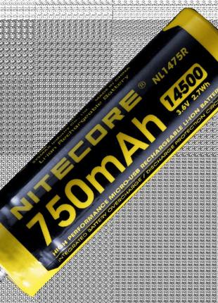 Акумулятор літієвий li-ion imr 14500 nitecore nl1475r 3.6v (750mah, usb), захищений