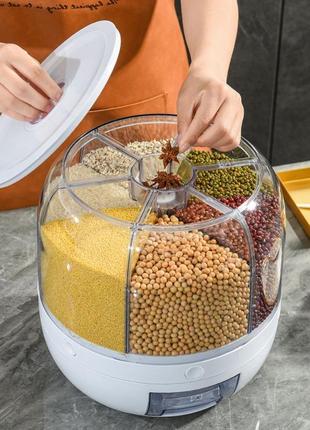 Диспенсер для сыпучих продуктов с дозатором, 6 отделений / кухонный вращающийся органайзер для круп6 фото