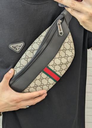 Стильна поясна сумка-бананка в стилі gucci