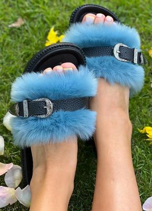 Шльопанці жіночі чорні з хутром розмір 38,40