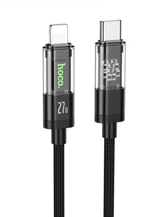 Кабель hoco u116 transparent pd27w led indicator type-c to lightning 3a 1.2 m black