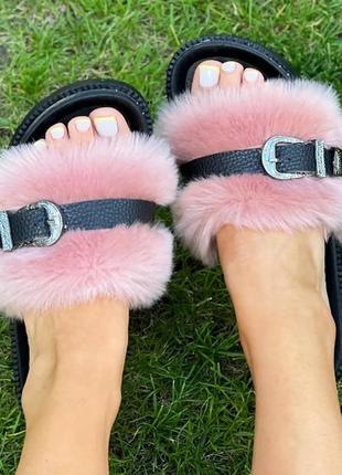 Шльопанці жіночі чорні з хутром розмір 38,40,41