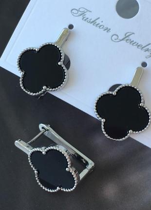 Серьги с черным клевером из медицинского золота stainless steel, xuping позолоченные