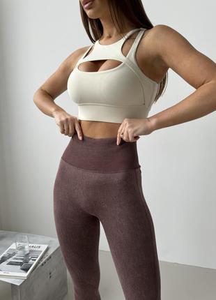 Спортивные леггинсы женские бесшовные с высокой посадкой коричневые