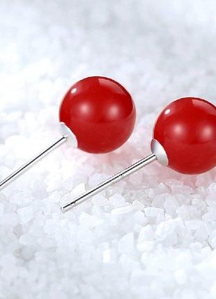Серебряные серьги-гвоздики "сarnelian" / женские сережки / яркие / проба 925
