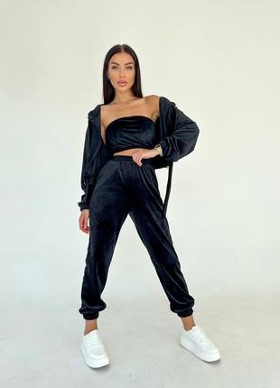 Костюм 3-ка / костюм велюровый плюш / костюм женский брюки кофта и топ / комплект тройка / стильный женский костюм велюровый / есть обмен