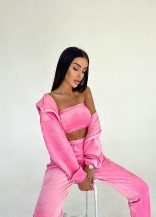 Костюм 3-ка / костюм велюровый плюш / костюм женский брюки кофта и топ / комплект тройка / стильный женский костюм велюровый / есть обмен5 фото
