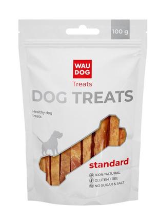 Ласощі для собак waudog treats курячі в'ялені полоси 100 г (4823089357188)