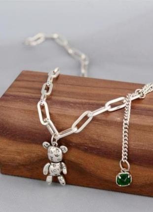 Цепочка чокер серебро кулон teddy 🧸 bear стильное оригинальное украшение