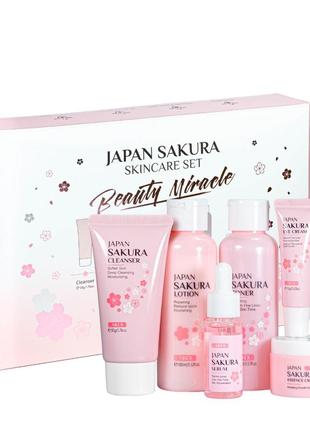 Подарунковий набір косметики по догляду за обличчям laikou japan sakura skincare set