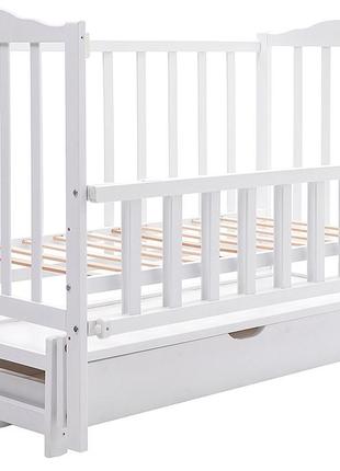 Кровать babyroom зайчонок zl-301 маятник продольного качания, ящик, откидной бок белый2 фото